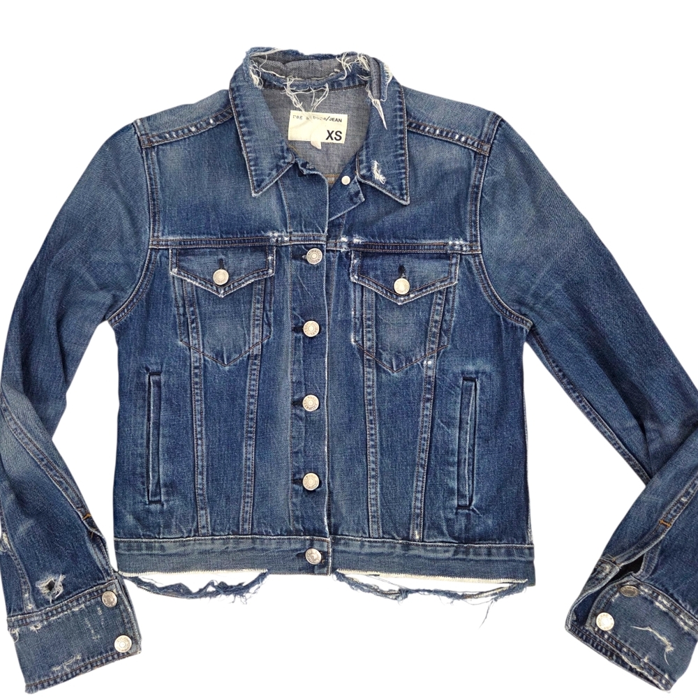 Rag & Bone Distressed Denim Jacket Womens XS Blue Jean Destroyed - Picture 2 of 13